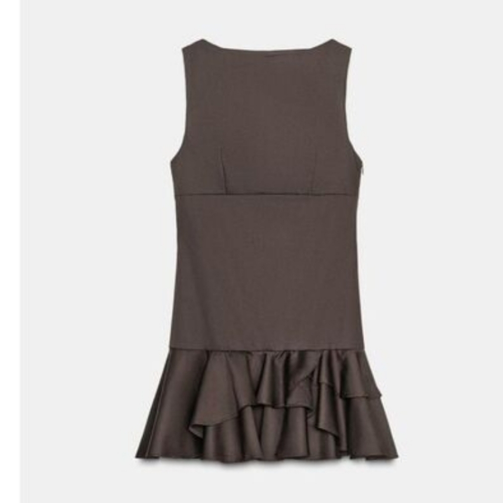 ZARA NWT Short Ruffled Dress in Chocolate Brown Size M - Picture 11 of 16